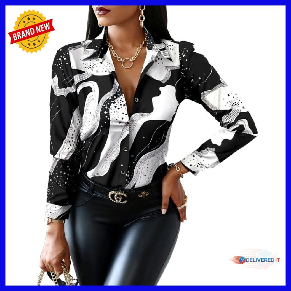 Floral Print Long Sleeve Button Down Blouse Loose Fit Plus Size